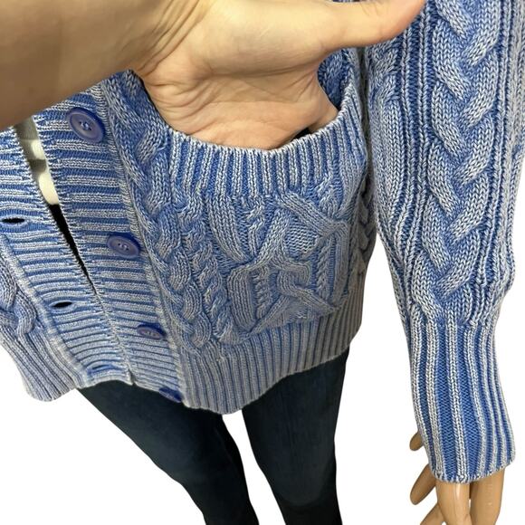 J Crew Cable Knit V Neck Cardigan XS Oversized Coastal Preppy Classic Chunky - Picture 3 of 9